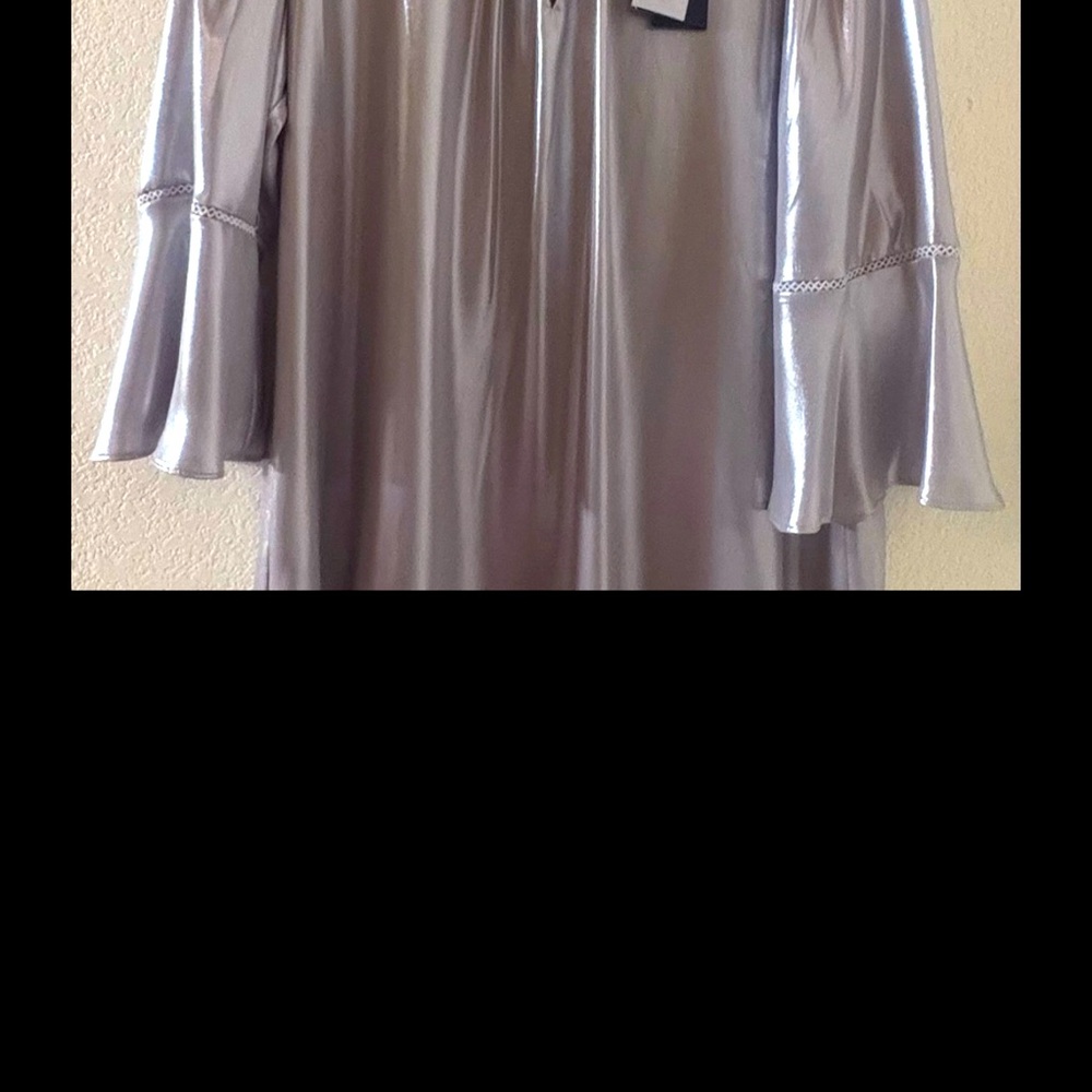 Silver Metallic Flared Sleeve Dress